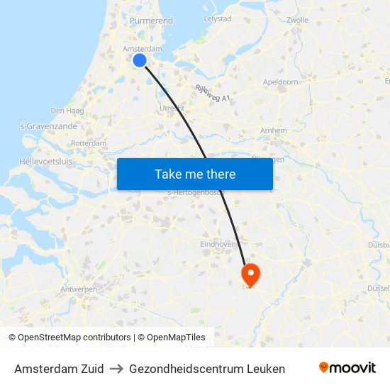 Amsterdam Zuid to Gezondheidscentrum Leuken map