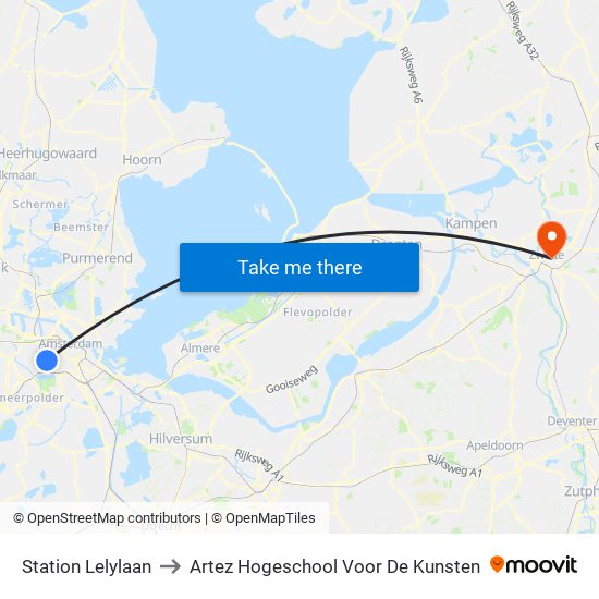 Station Lelylaan to Artez Hogeschool Voor De Kunsten map