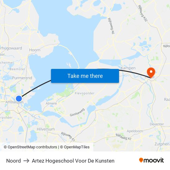 Noord to Artez Hogeschool Voor De Kunsten map