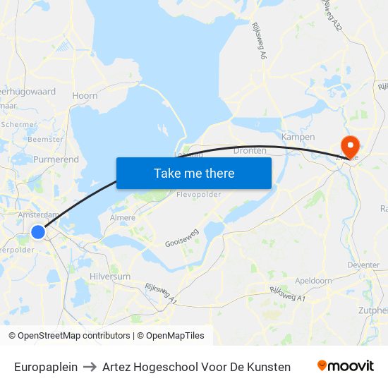 Europaplein to Artez Hogeschool Voor De Kunsten map