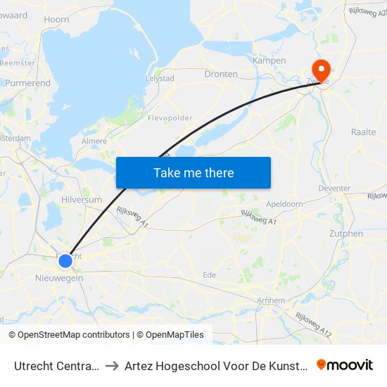 Utrecht Centraal to Artez Hogeschool Voor De Kunsten map