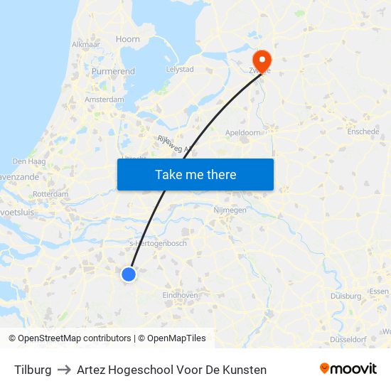 Tilburg to Artez Hogeschool Voor De Kunsten map