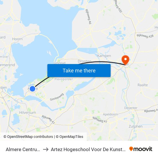Almere Centrum to Artez Hogeschool Voor De Kunsten map