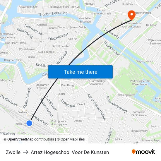 Zwolle to Artez Hogeschool Voor De Kunsten map