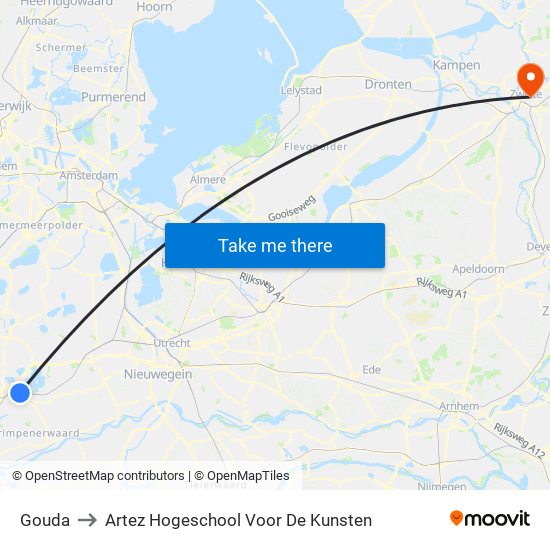 Gouda to Artez Hogeschool Voor De Kunsten map