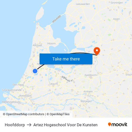 Hoofddorp to Artez Hogeschool Voor De Kunsten map