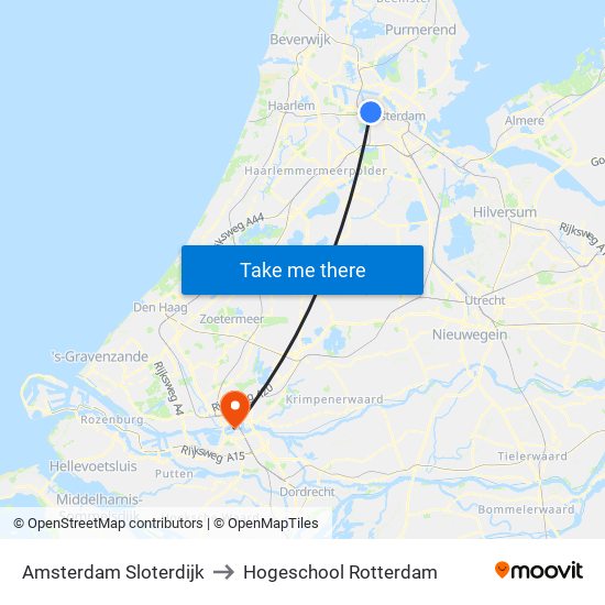 Amsterdam Sloterdijk to Hogeschool Rotterdam map