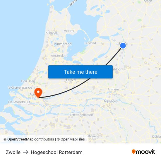 Zwolle to Hogeschool Rotterdam map