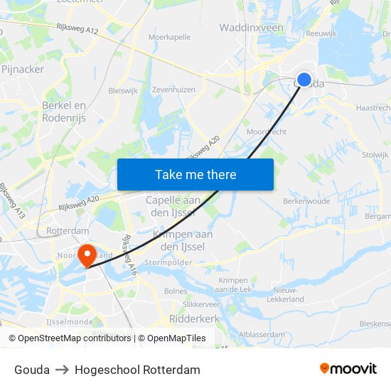 Gouda to Hogeschool Rotterdam map