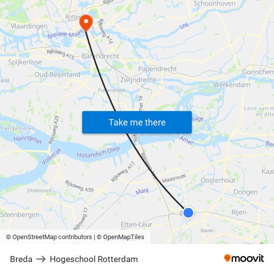 Breda to Hogeschool Rotterdam map