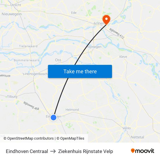 Eindhoven Centraal to Ziekenhuis Rijnstate Velp map