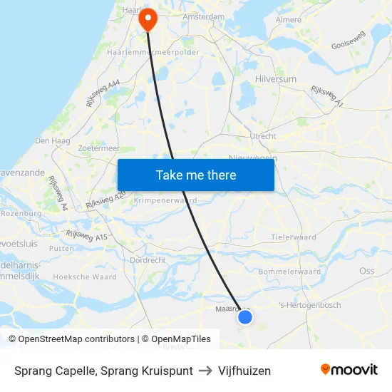 Sprang Capelle, Sprang Kruispunt to Vijfhuizen map