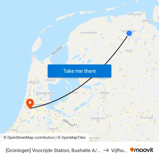 [Groningen] Voorzijde Station, Bushalte A/B, Stationsweg to Vijfhuizen map
