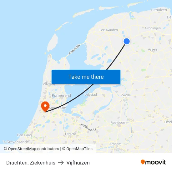 Drachten, Ziekenhuis to Vijfhuizen map