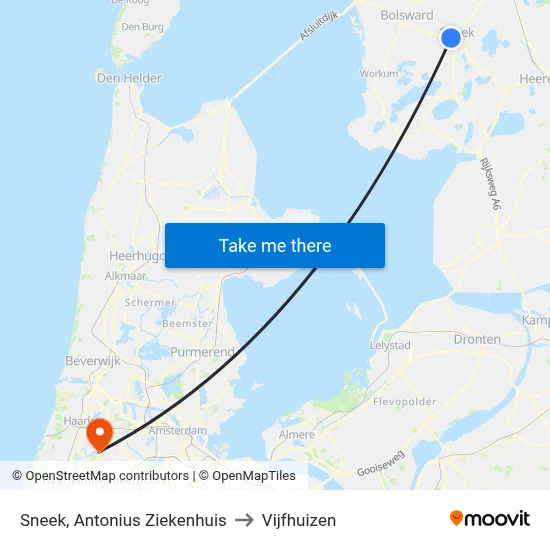 Sneek, Antonius Ziekenhuis to Vijfhuizen map