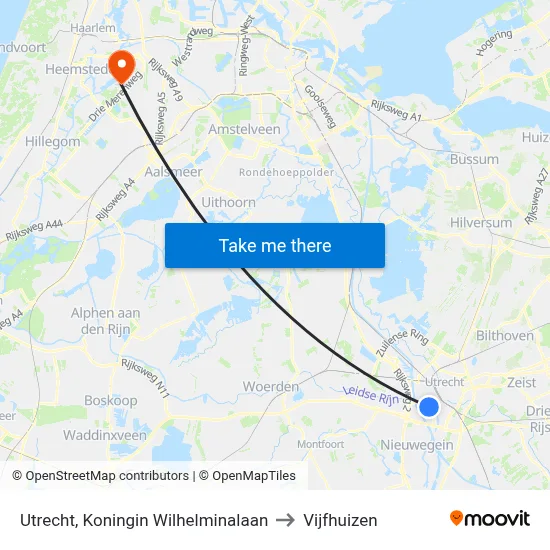 Utrecht, Koningin Wilhelminalaan to Vijfhuizen map