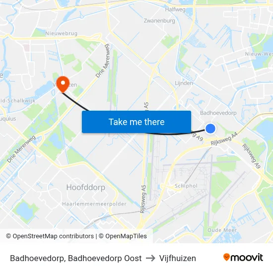 Badhoevedorp, Badhoevedorp Oost to Vijfhuizen map