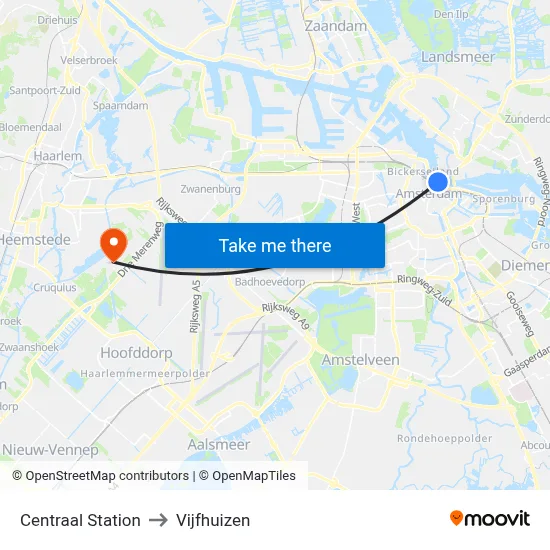 Centraal Station to Vijfhuizen map