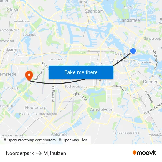 Noorderpark to Vijfhuizen map