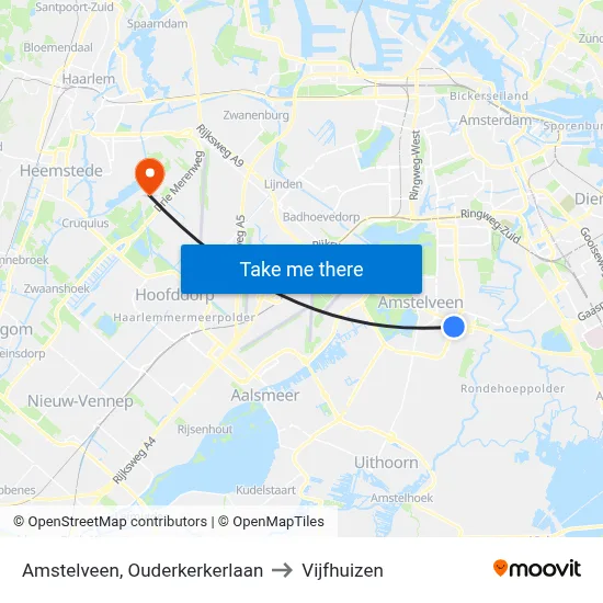 Amstelveen, Ouderkerkerlaan to Vijfhuizen map
