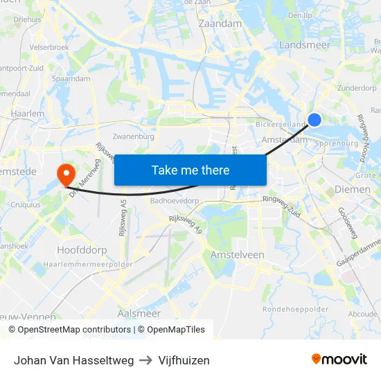 Johan Van Hasseltweg to Vijfhuizen map