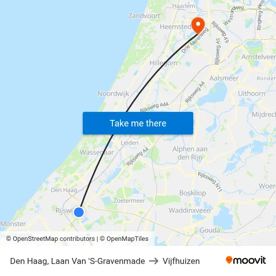 Den Haag, Laan Van 'S-Gravenmade to Vijfhuizen map