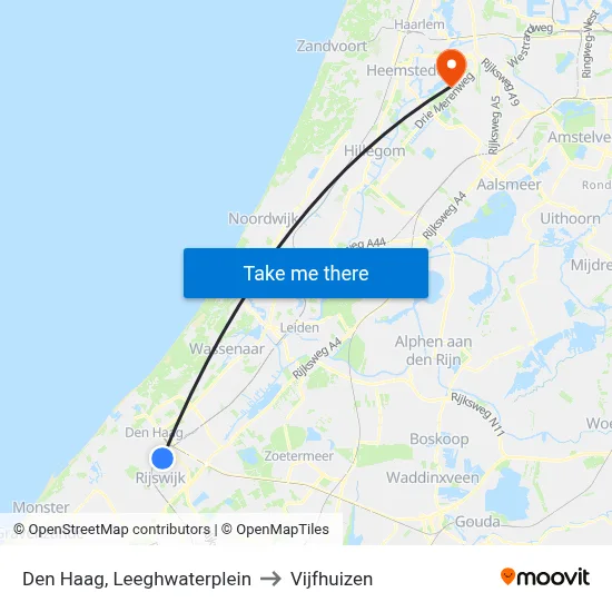Den Haag, Leeghwaterplein to Vijfhuizen map