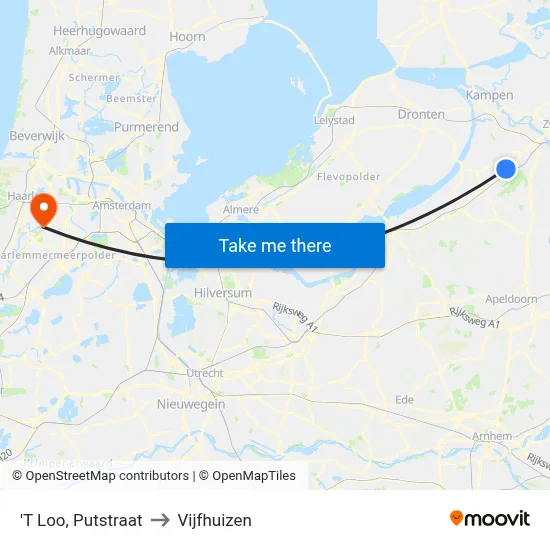 'T Loo, Putstraat to Vijfhuizen map