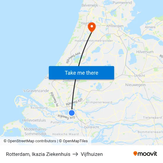 Rotterdam, Ikazia Ziekenhuis to Vijfhuizen map