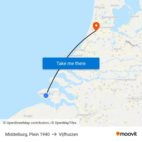 Middelburg, Plein 1940 to Vijfhuizen map