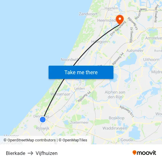 Bierkade to Vijfhuizen map