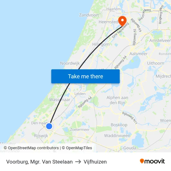 Voorburg, Mgr. Van Steelaan to Vijfhuizen map