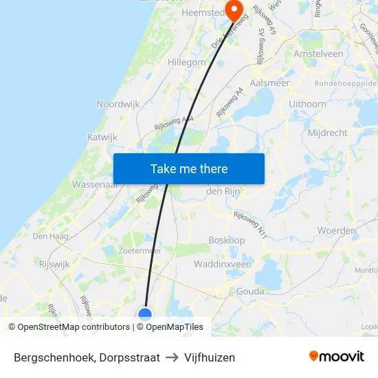 Bergschenhoek, Dorpsstraat to Vijfhuizen map