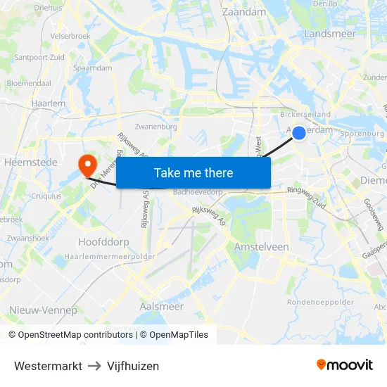 Westermarkt to Vijfhuizen map
