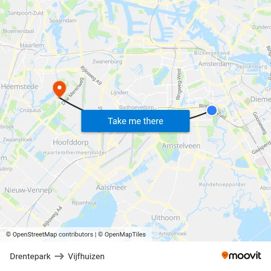 Drentepark to Vijfhuizen map