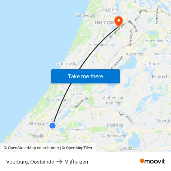 Voorburg, Oosteinde to Vijfhuizen map