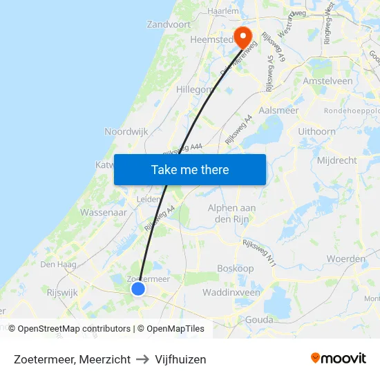 Zoetermeer, Meerzicht to Vijfhuizen map
