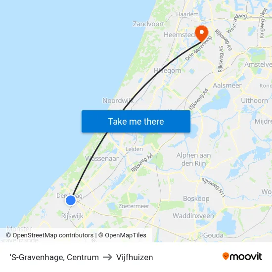 'S-Gravenhage, Centrum to Vijfhuizen map