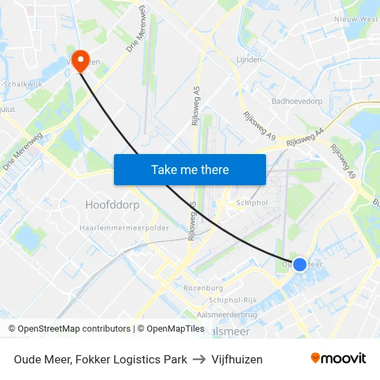 Oude Meer, Fokker Logistics Park to Vijfhuizen map