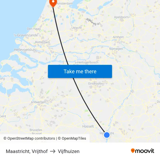 Maastricht, Vrijthof to Vijfhuizen map