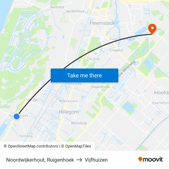 Noordwijkerhout, Ruigenhoek to Vijfhuizen map