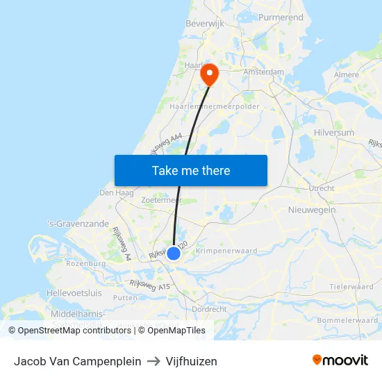 Jacob Van Campenplein to Vijfhuizen map