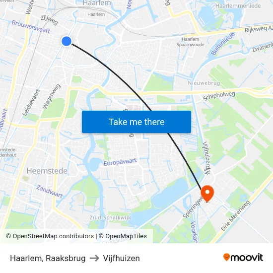 Haarlem, Raaksbrug to Vijfhuizen map