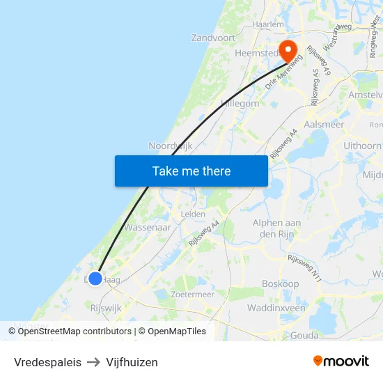 Vredespaleis to Vijfhuizen map