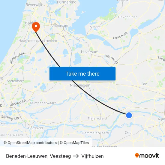Beneden-Leeuwen, Veesteeg to Vijfhuizen map