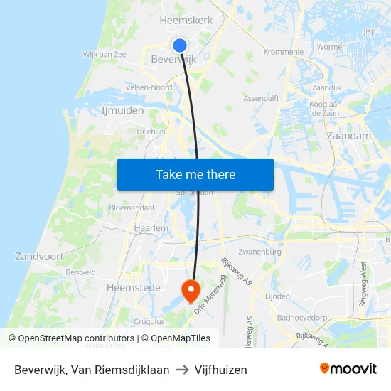 Beverwijk, Van Riemsdijklaan to Vijfhuizen map