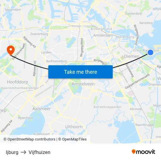 Ijburg to Vijfhuizen map