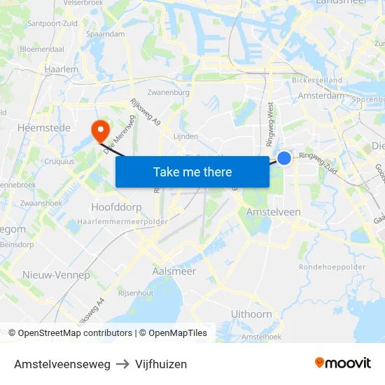 Amstelveenseweg to Vijfhuizen map