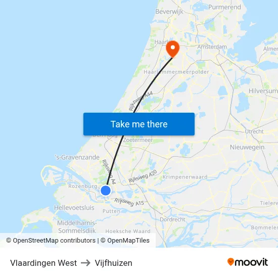 Vlaardingen West to Vijfhuizen map