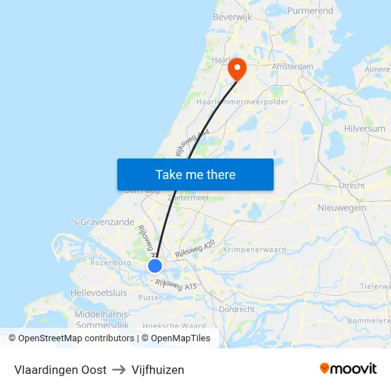 Vlaardingen Oost to Vijfhuizen map